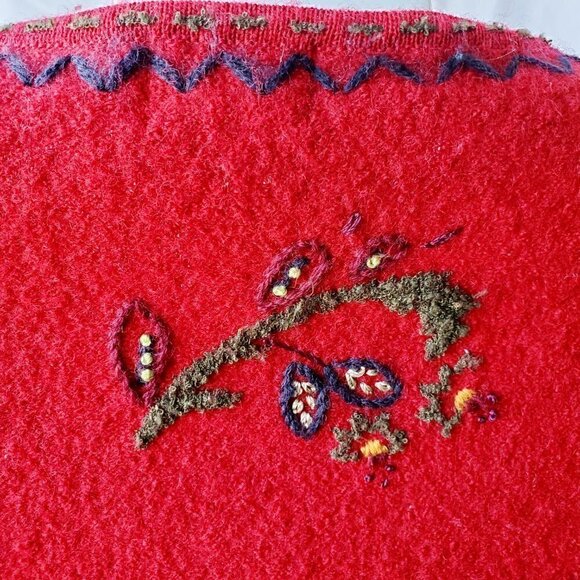 𝅺vintage Tabi Red Embroidered floral Cabincore Pure Wool Women's Jacket. Medium - Picture 10 of 10